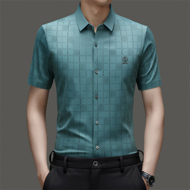 de802-Men's summer business short-sleeved shirt