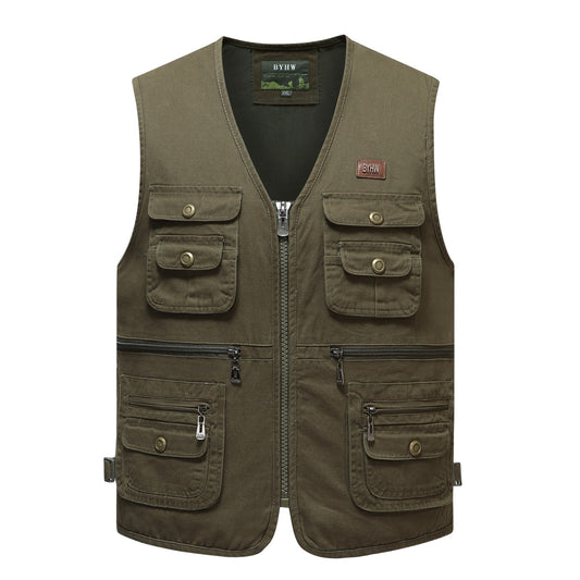Men's outdoor leisure pure cotton multi-pocket vest