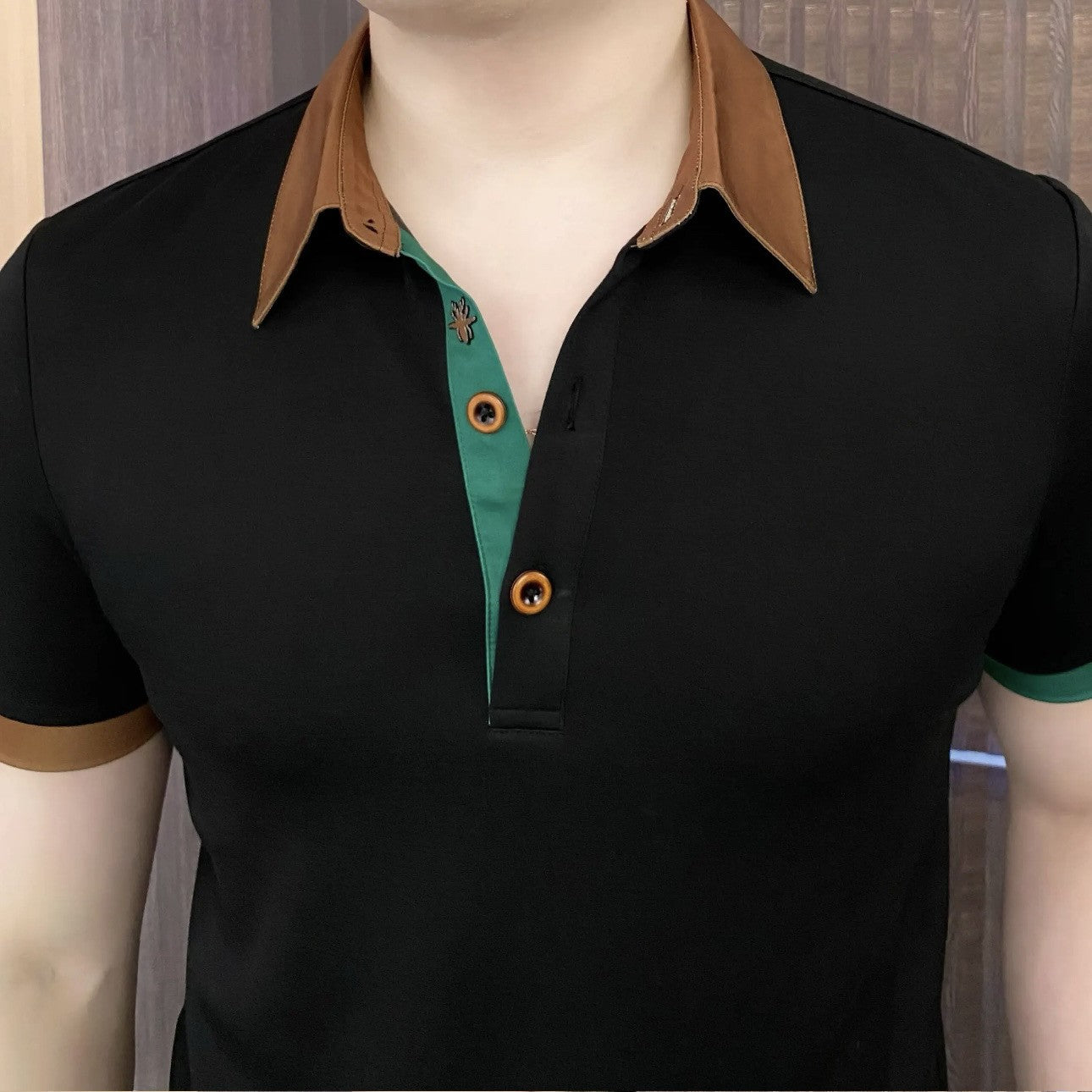 luu523-Fashionable and versatile slim fit men's lapel short-sleeved T-shirt
