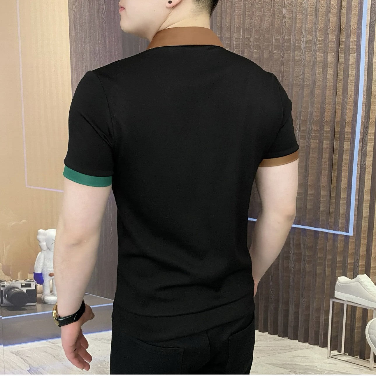 luu523-Fashionable and versatile slim fit men's lapel short-sleeved T-shirt