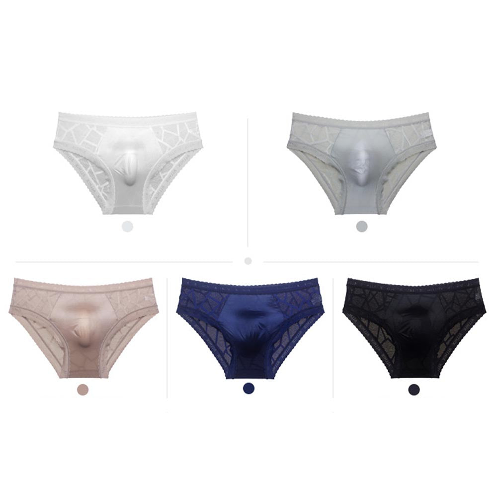 iq334-Men's Ice Silk Hollow Lace Thin Briefs
