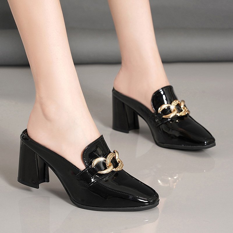Women's spring and summer high heel closed toe half slippers(cm285)