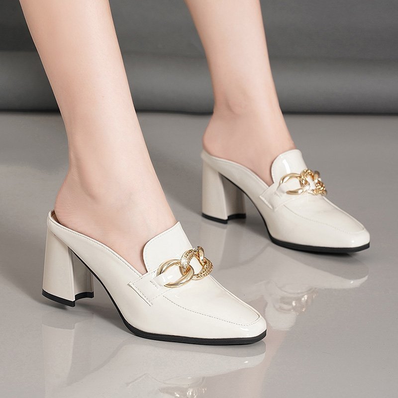 Women's spring and summer high heel closed toe half slippers(cm285)