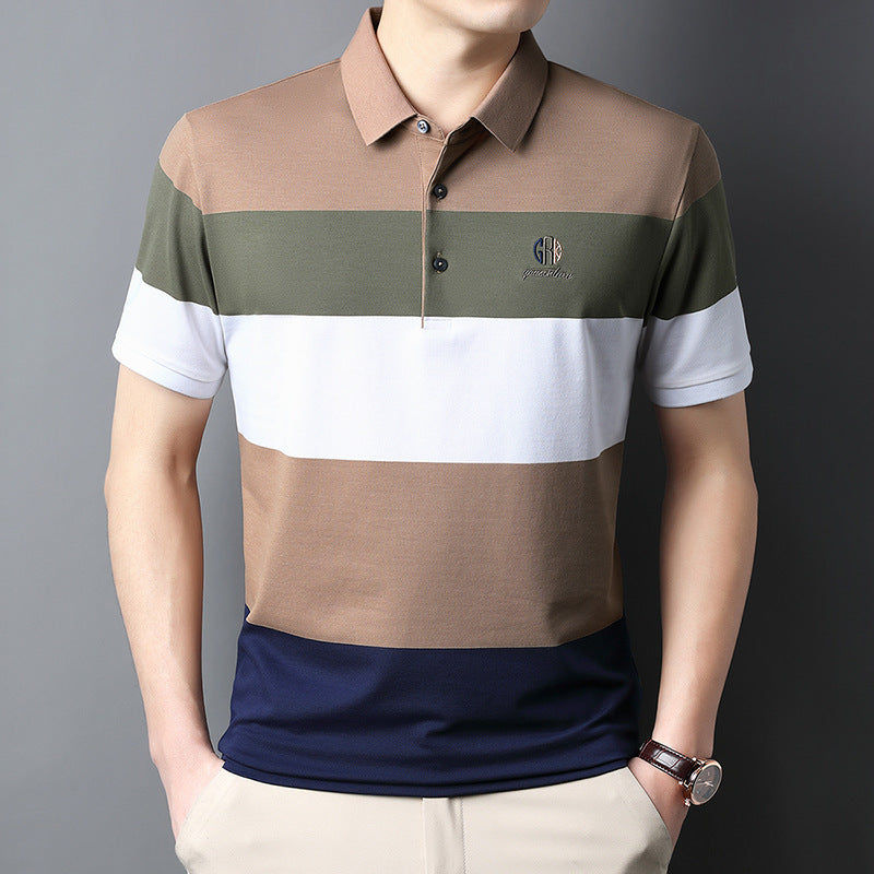 Men's summer long-staple cotton short-sleeved polo shirt