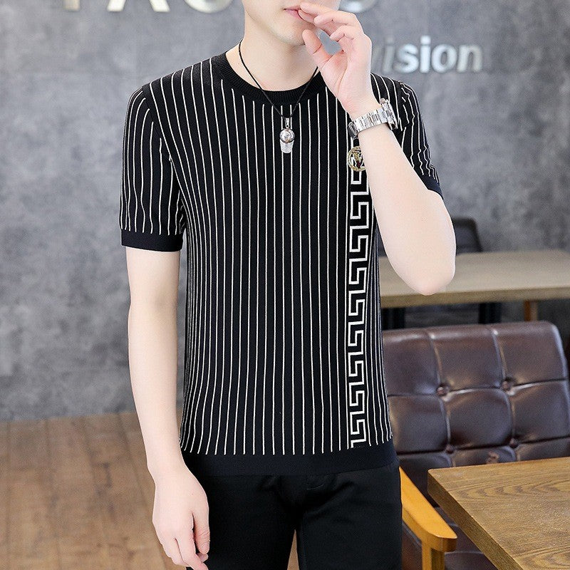 luu267-Men's knitted ice silk short-sleeved T-shirt