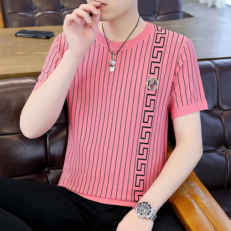 luu267-Men's knitted ice silk short-sleeved T-shirt