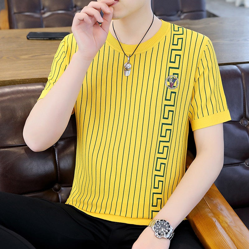 luu267-Men's knitted ice silk short-sleeved T-shirt