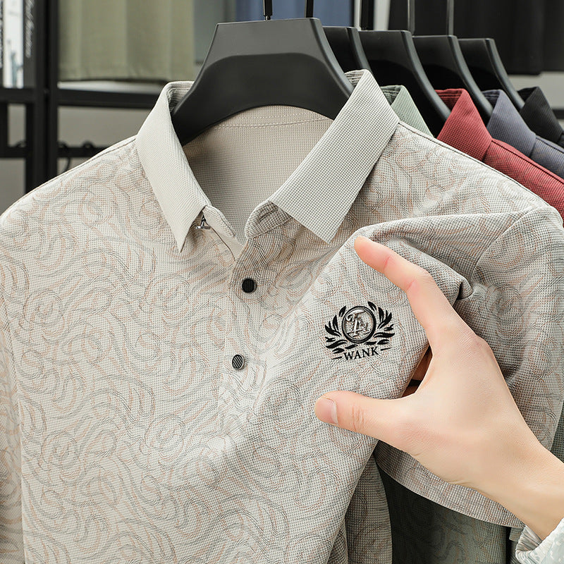Summer Men's Striped Print Lapel Short Sleeve Polo Shirt