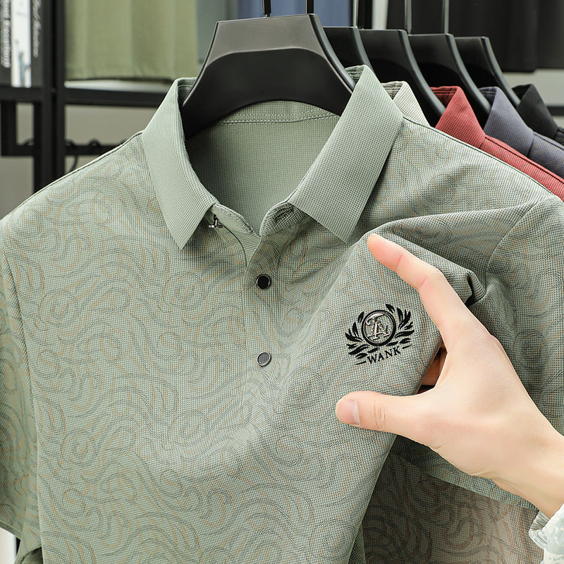 Summer Men's Striped Print Lapel Short Sleeve Polo Shirt