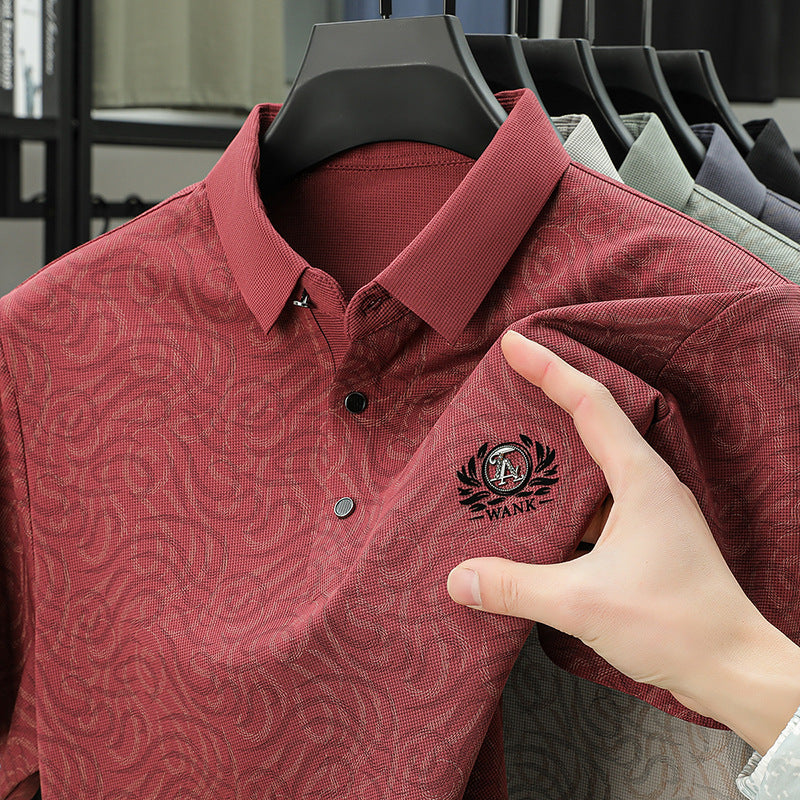 Summer Men's Striped Print Lapel Short Sleeve Polo Shirt
