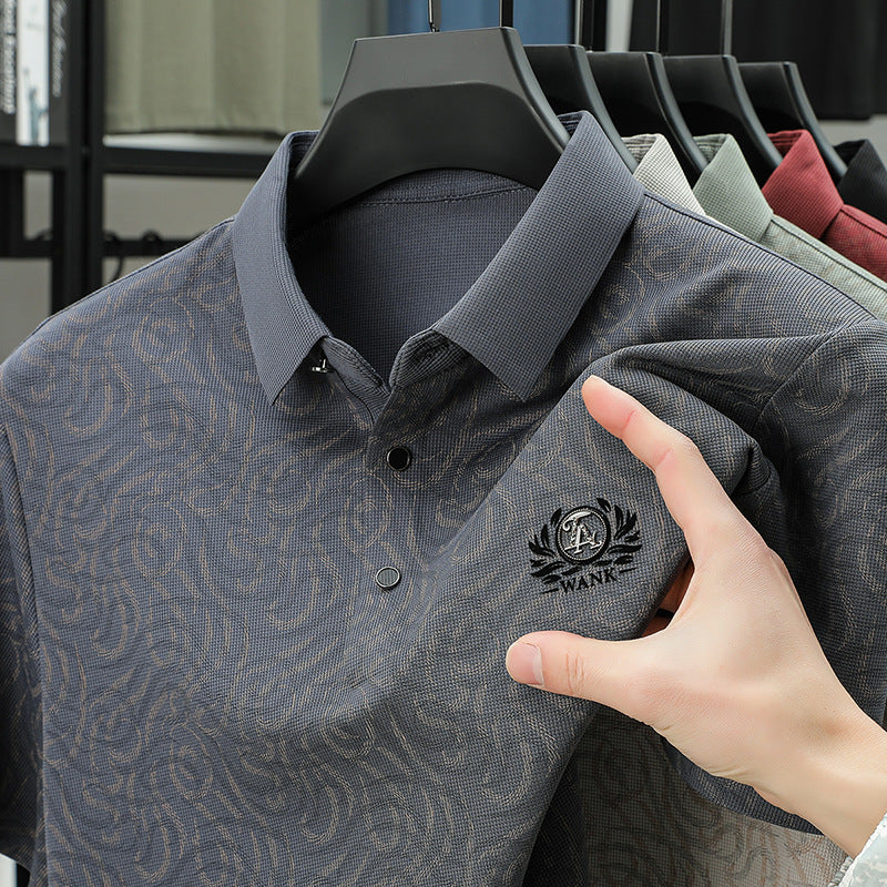 Summer Men's Striped Print Lapel Short Sleeve Polo Shirt