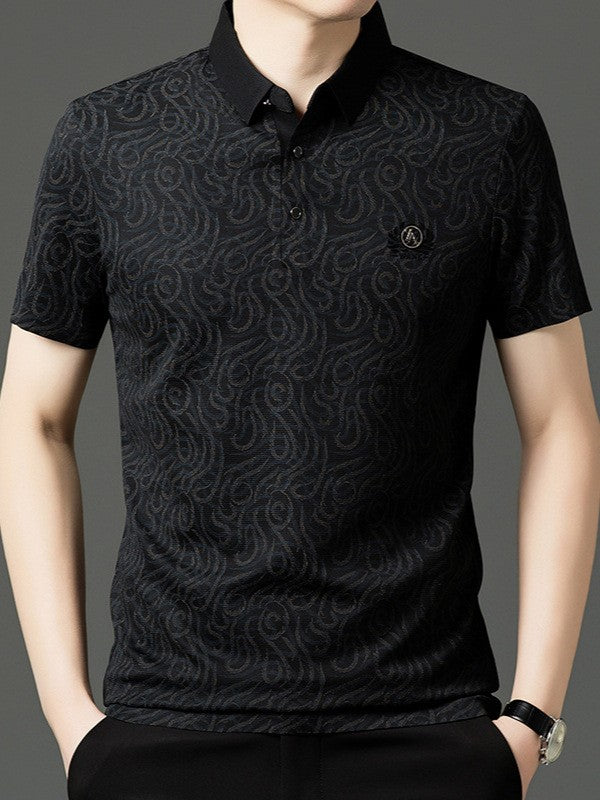 Summer Men's Striped Print Lapel Short Sleeve Polo Shirt
