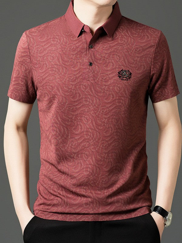 Summer Men's Striped Print Lapel Short Sleeve Polo Shirt