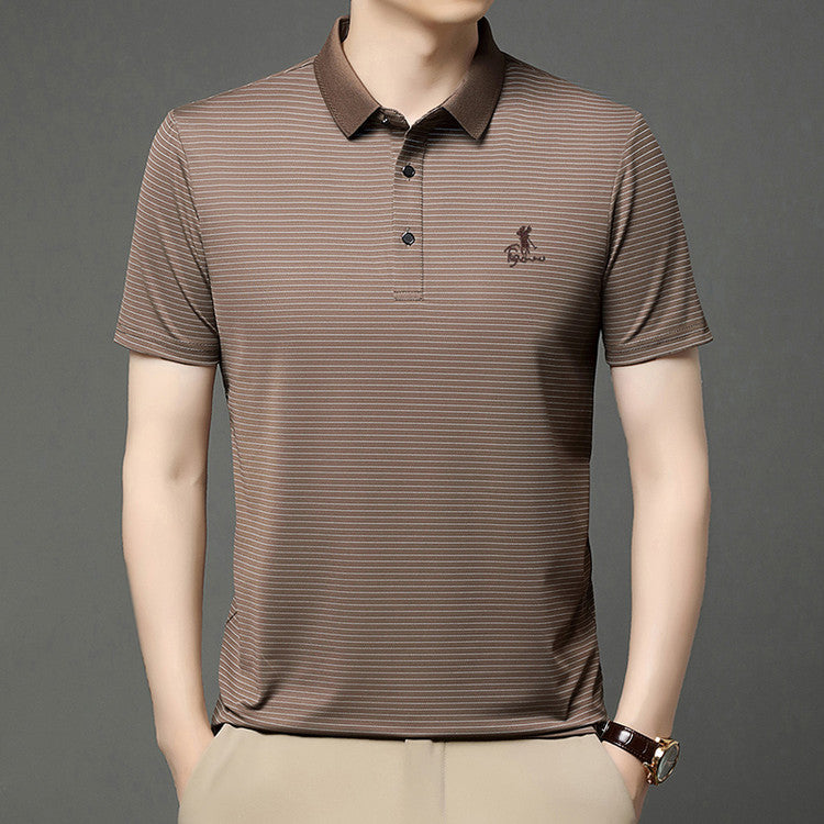 de814-Men's fashionable versatile striped short-sleeved POLO shirt
