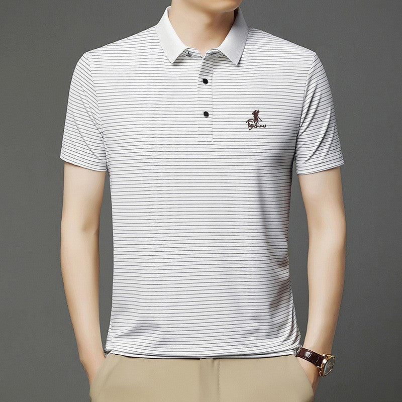 de814-Men's fashionable versatile striped short-sleeved POLO shirt