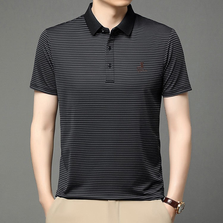 de814-Men's fashionable versatile striped short-sleeved POLO shirt