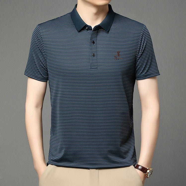 de814-Men's fashionable versatile striped short-sleeved POLO shirt