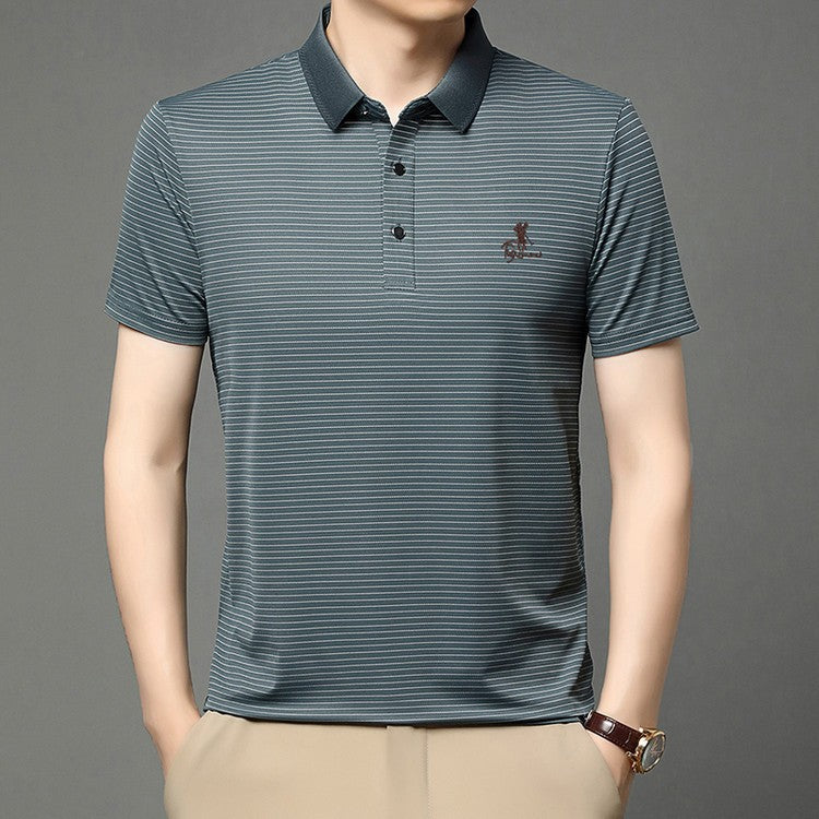 de814-Men's fashionable versatile striped short-sleeved POLO shirt