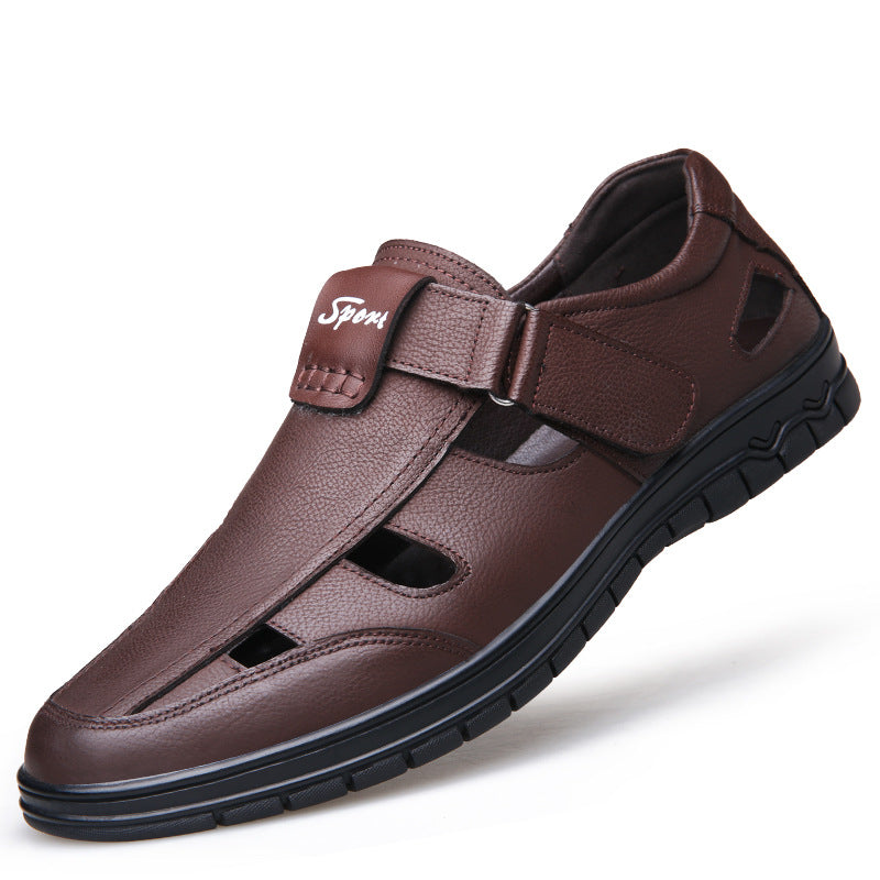 cow141-Men's summer genuine leather hollow breathable casual leather shoes