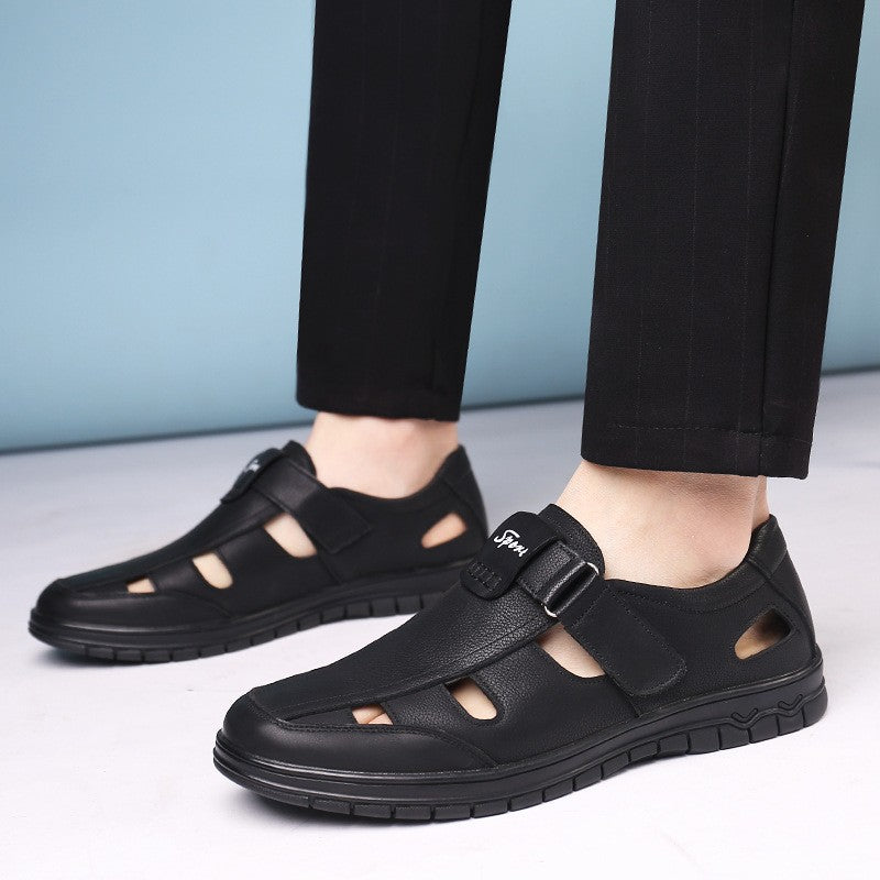 cow141-Men's summer genuine leather hollow breathable casual leather shoes