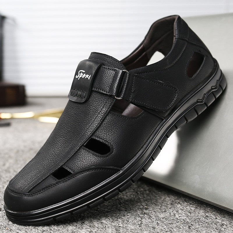 cow141-Men's summer genuine leather hollow breathable casual leather shoes