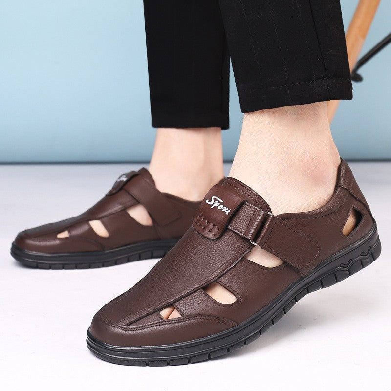 cow141-Men's summer genuine leather hollow breathable casual leather shoes