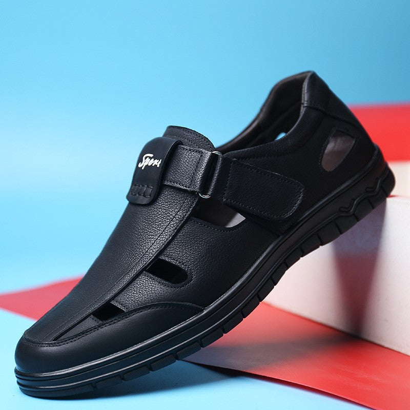 cow141-Men's summer genuine leather hollow breathable casual leather shoes
