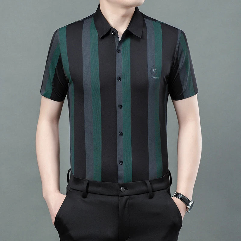 Summer men's striped shirt short sleeve shirt