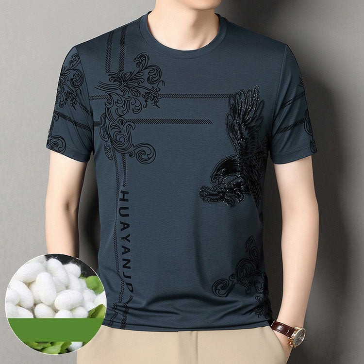Silk Printed Fashion Men's Short Sleeve T-Shirt