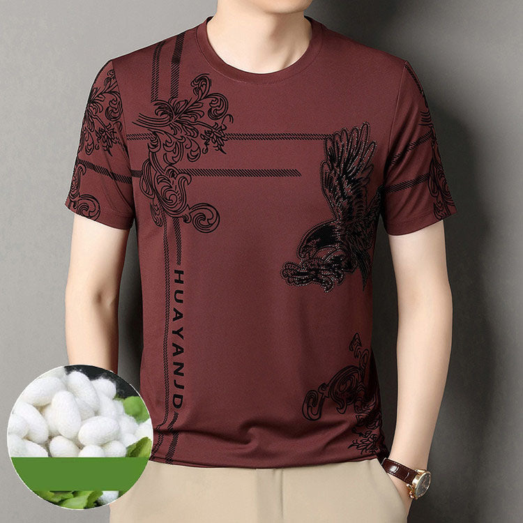 Silk Printed Fashion Men's Short Sleeve T-Shirt