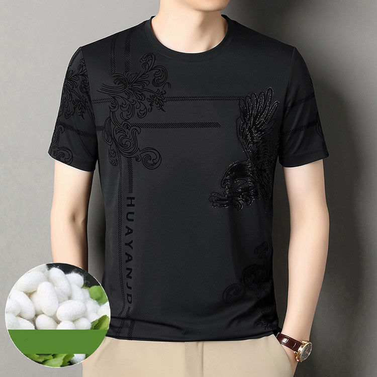 Silk Printed Fashion Men's Short Sleeve T-Shirt
