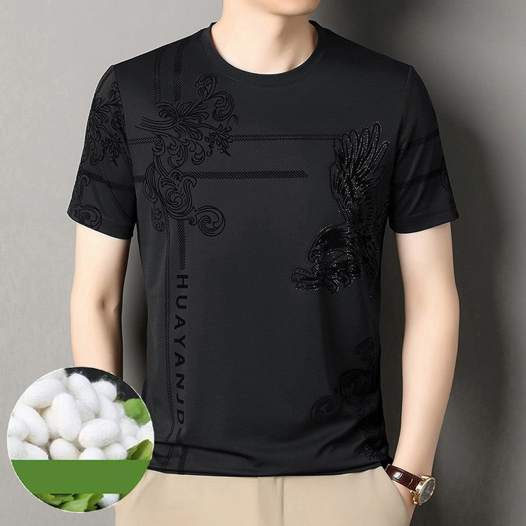 Silk Printed Fashion Men's Short Sleeve T-Shirt