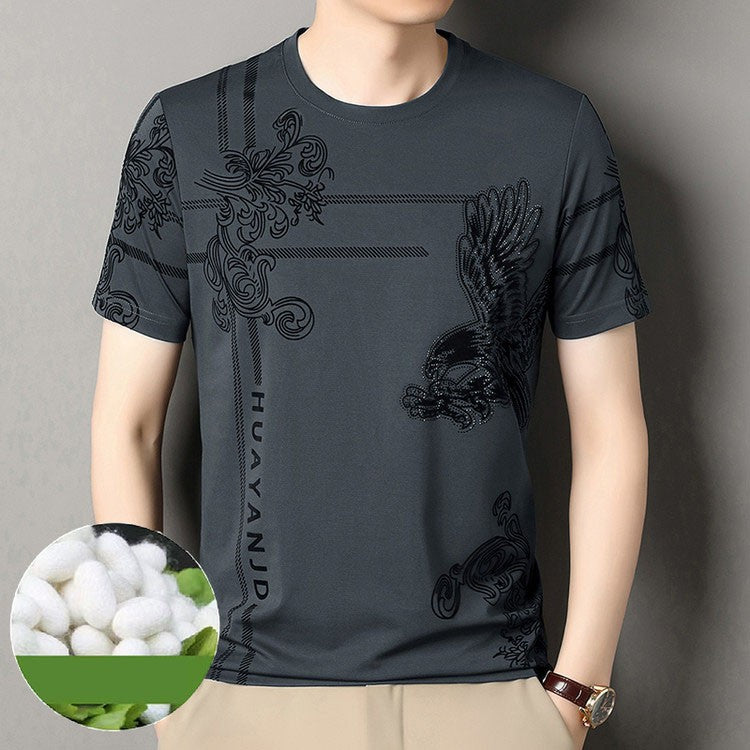 Silk Printed Fashion Men's Short Sleeve T-Shirt