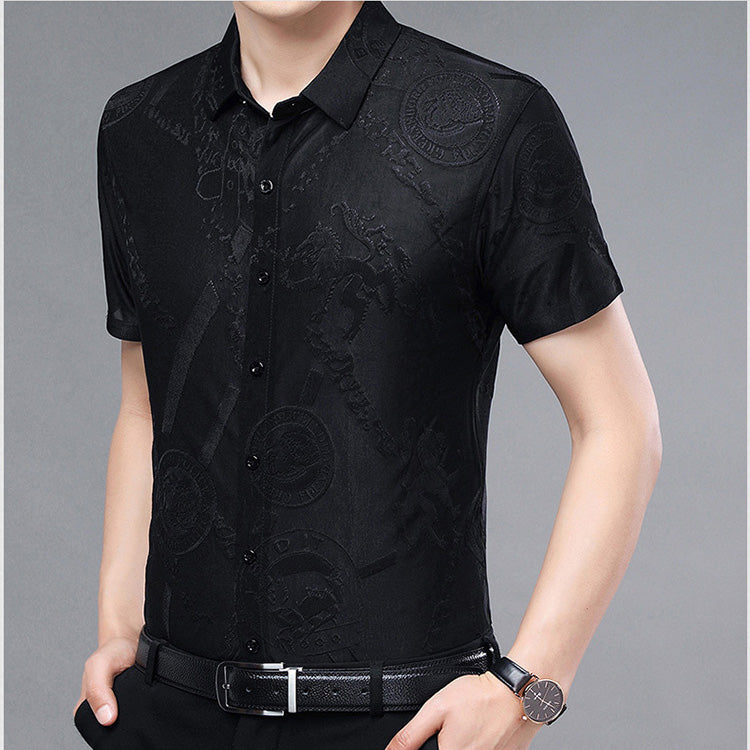 Ice Silk Printed Men's Short Sleeve Shirt