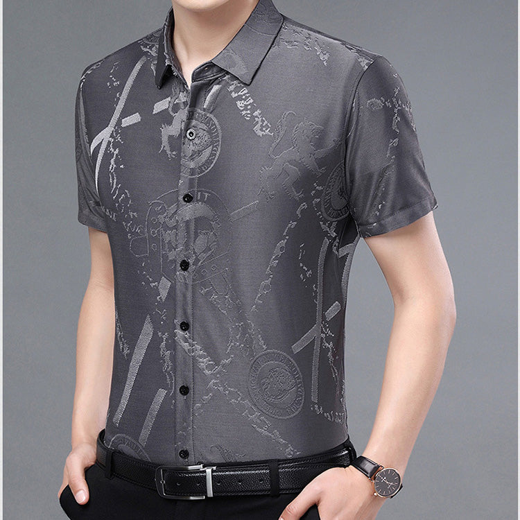 Ice Silk Printed Men's Short Sleeve Shirt