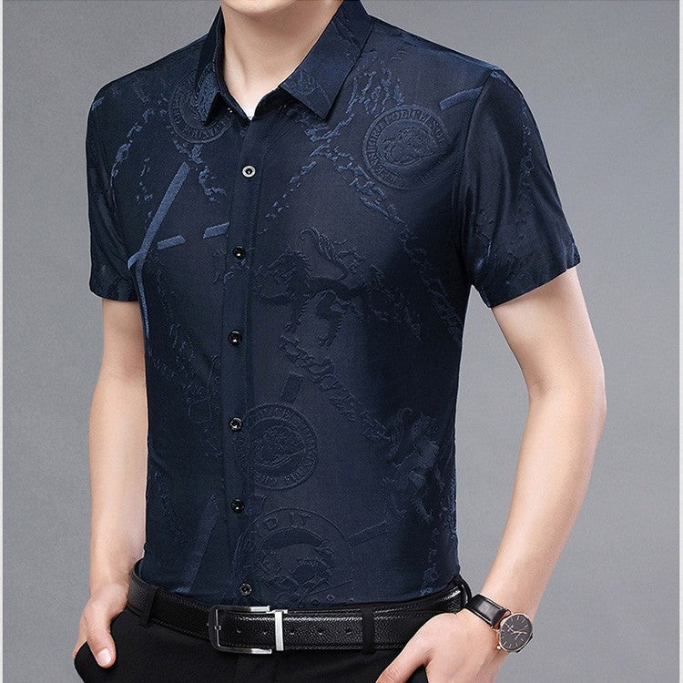 Ice Silk Printed Men's Short Sleeve Shirt