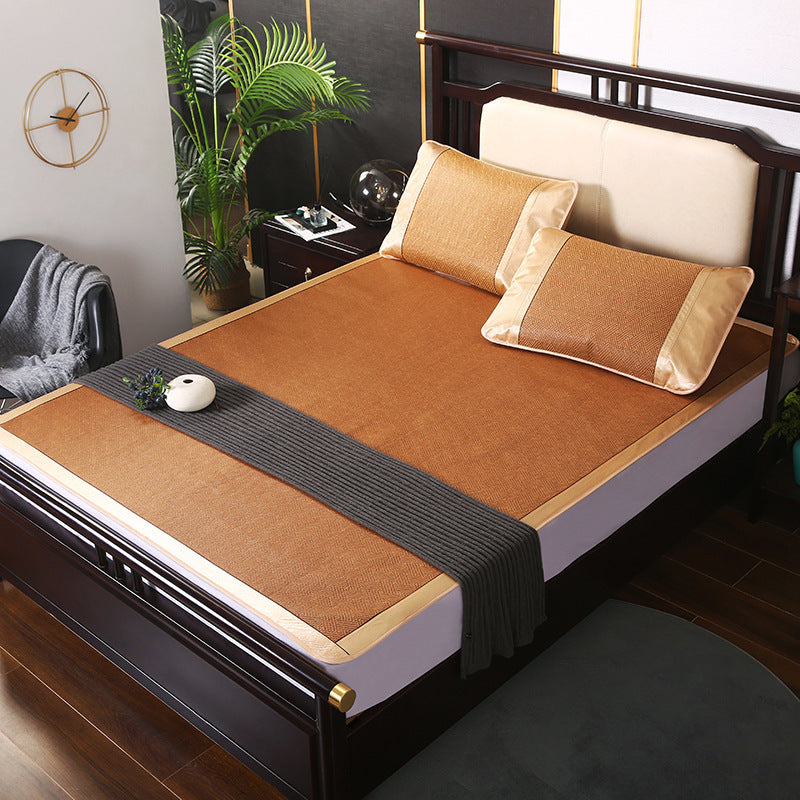 ae860-Summer three-piece ancient rattan mat bedding set
