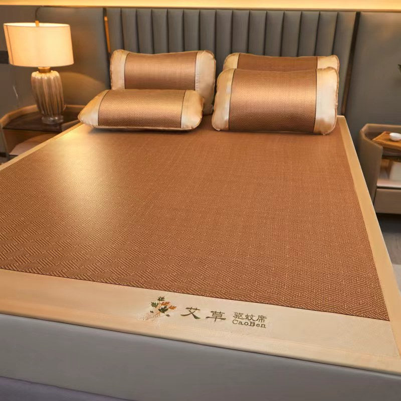 ae860-Summer three-piece ancient rattan mat bedding set