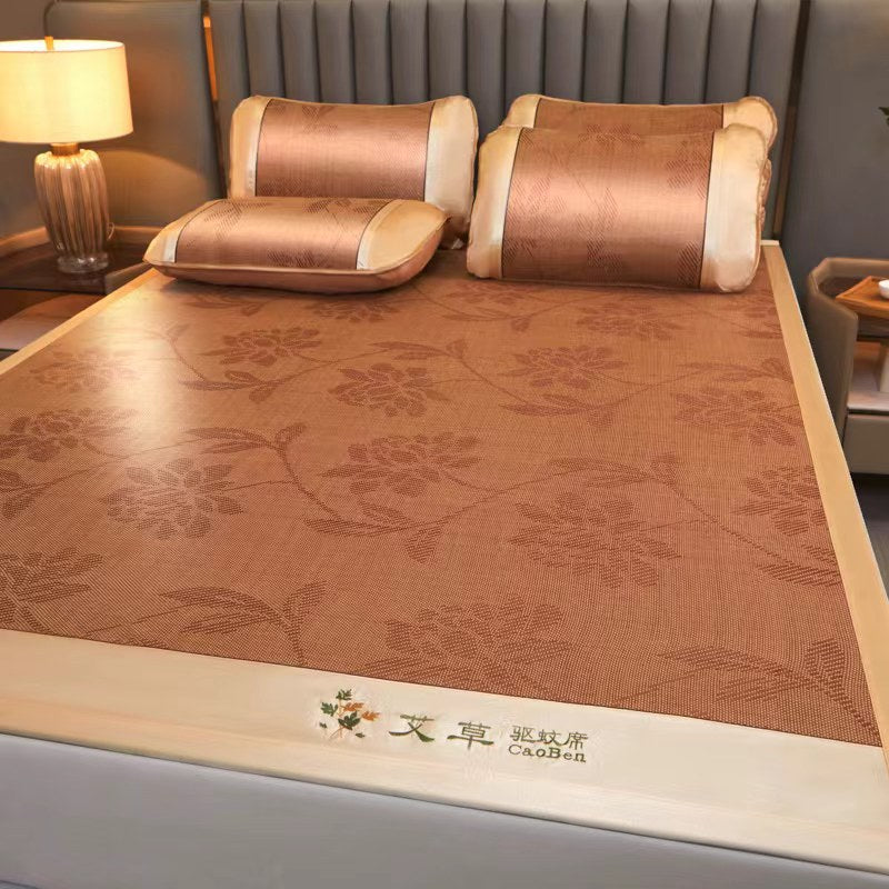 ae860-Summer three-piece ancient rattan mat bedding set