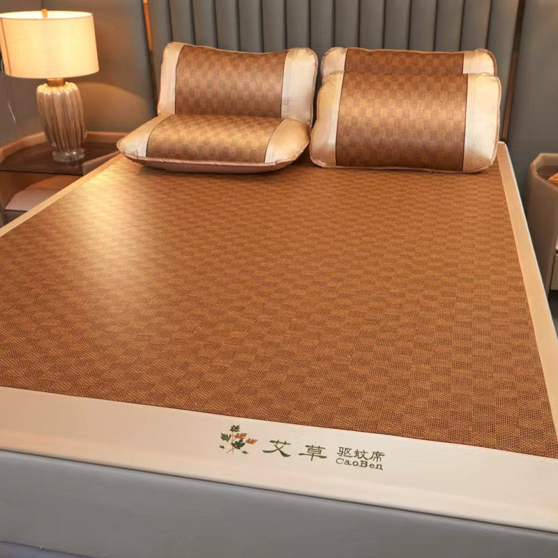 ae860-Summer three-piece ancient rattan mat bedding set