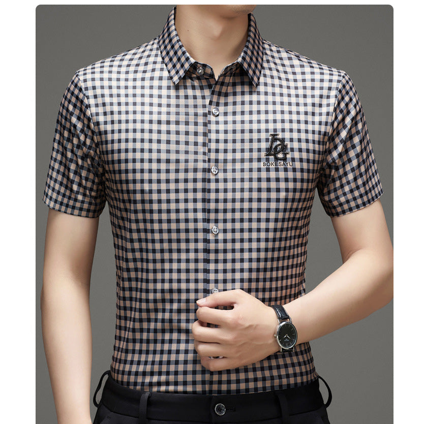 iq355-Casual Fashion Short Sleeve Men's Plaid Shirt