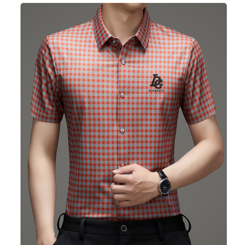 iq355-Casual Fashion Short Sleeve Men's Plaid Shirt