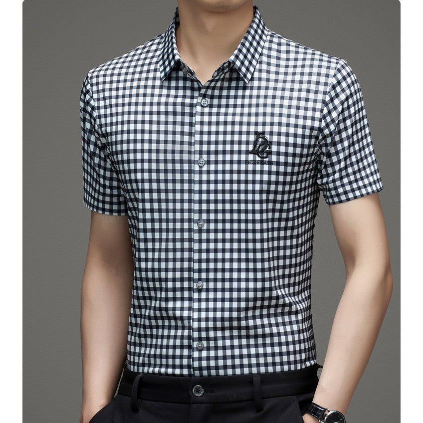 iq355-Casual Fashion Short Sleeve Men's Plaid Shirt