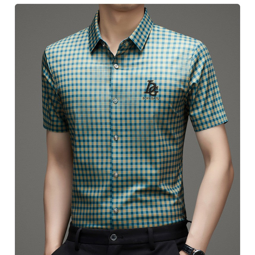 iq355-Casual Fashion Short Sleeve Men's Plaid Shirt