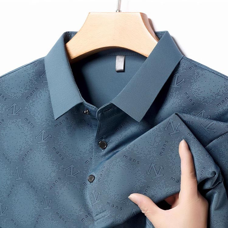 Summer Men's Jacquard Lapel Short Sleeve Polo Shirt