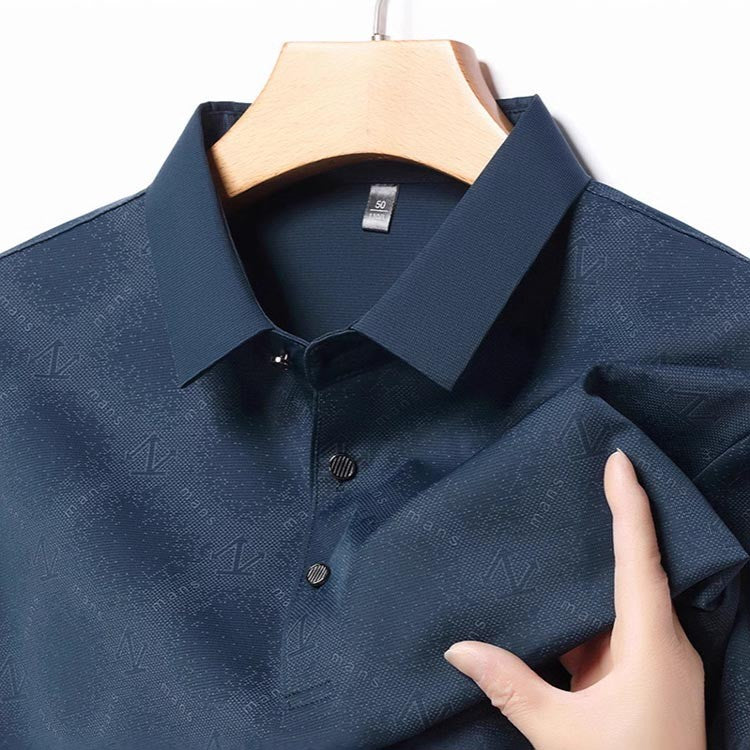 Summer Men's Jacquard Lapel Short Sleeve Polo Shirt