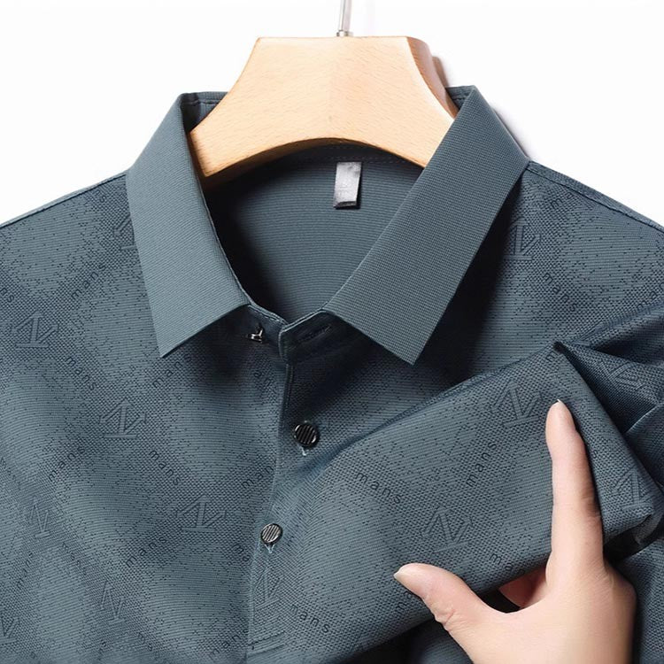 Summer Men's Jacquard Lapel Short Sleeve Polo Shirt