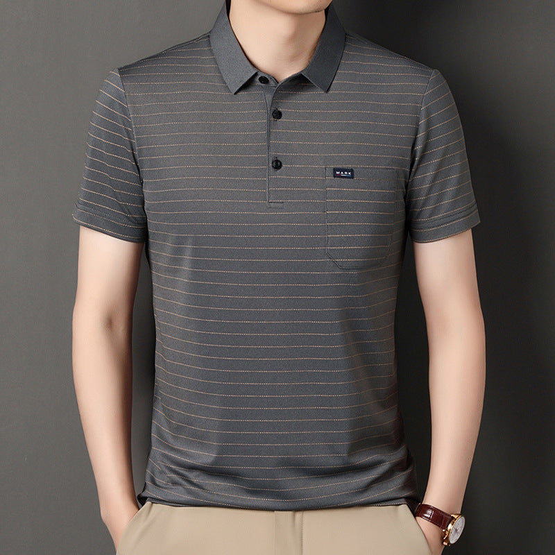 Summer men's striped short-sleeved polo shirt