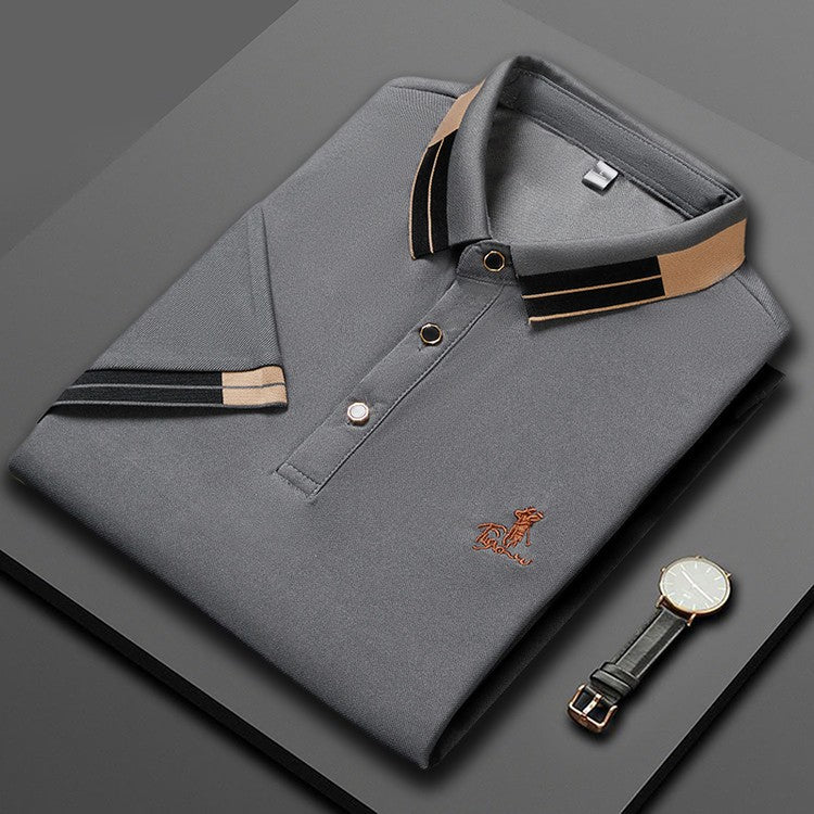Men's embroidered business casual short-sleeved polo shirt