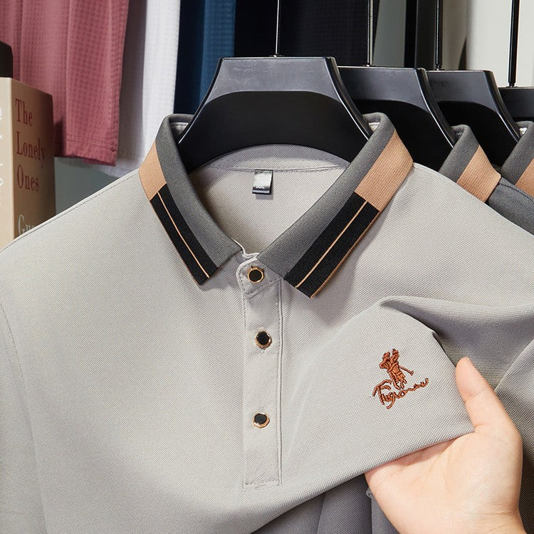 Men's embroidered business casual short-sleeved polo shirt